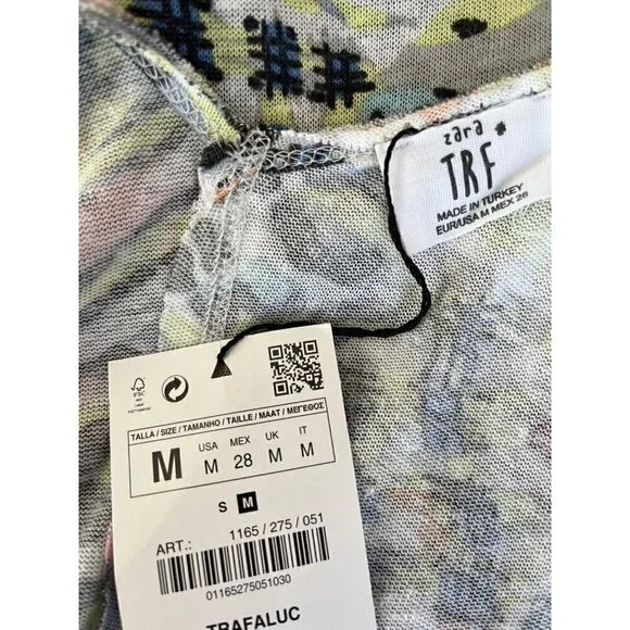ZARA TRF Woman Colorful Printed Low Back Short Sleeve Casual T Shirt Top Size M - Picture 4 of 12